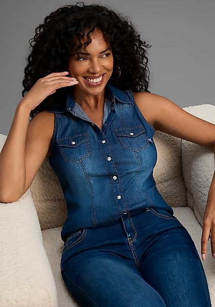 Arizona Jeansbluse, mit Knöpfen in Perlmuttoptik günstig online kaufen