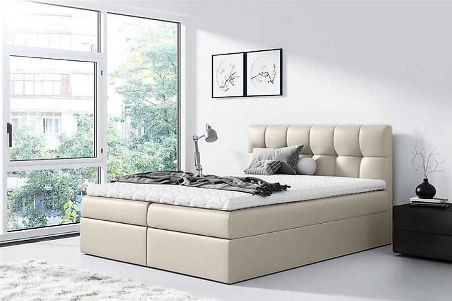 Fun Möbel Boxbett Schlafzimmerbett CARMEN in Kunstleder Beige (inkl. Bettka günstig online kaufen