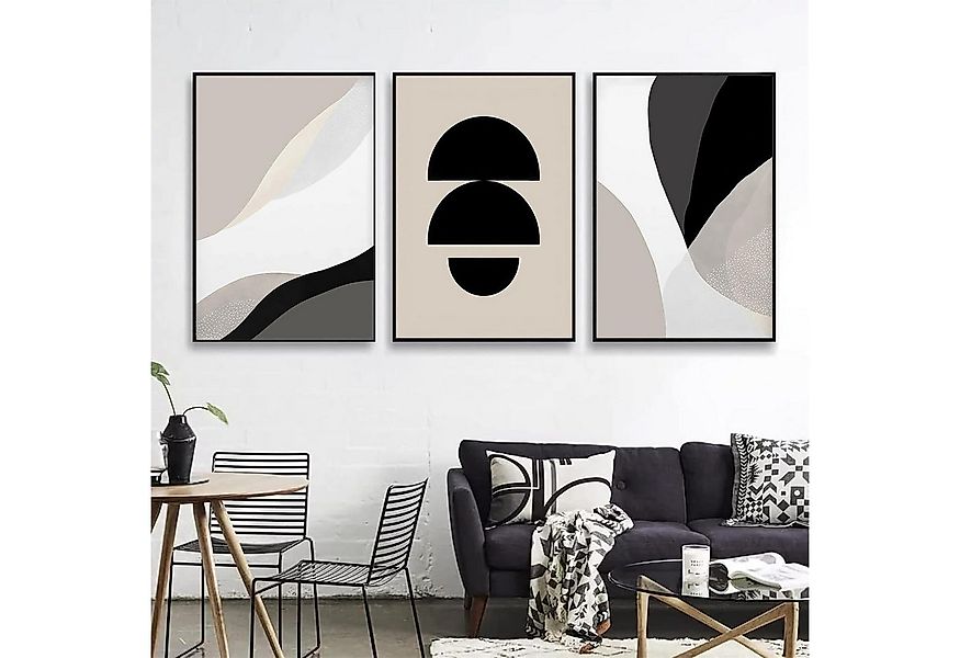 Trayosin Mehrteilige Bilder 3-teiliges Premium Schwarz Beige Abstrakt Wandb günstig online kaufen
