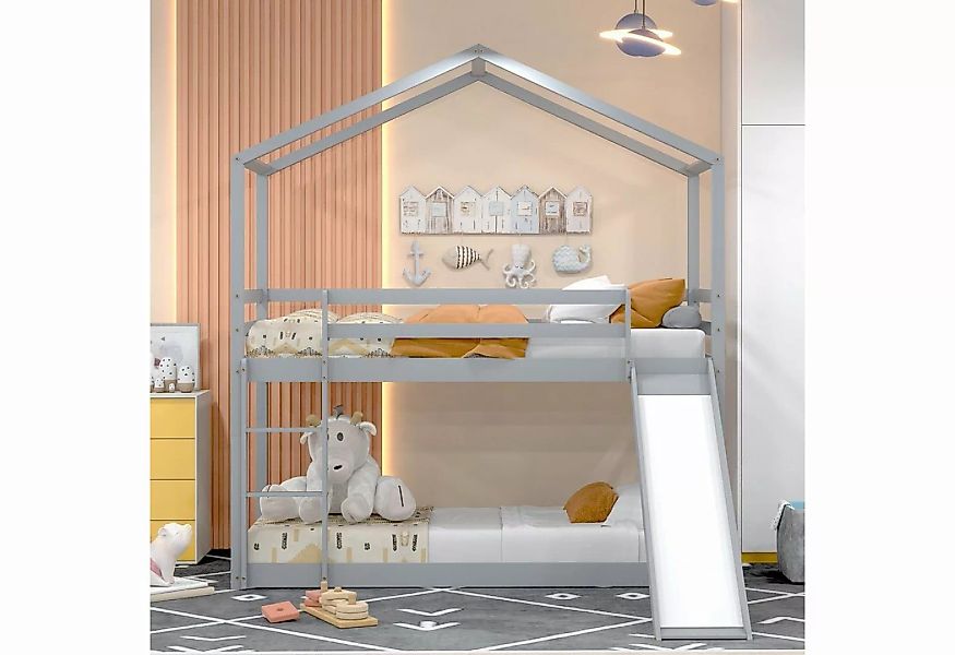 Odikalo Kinderbett Hausbett Etagenbett Rutsche Lattenrost Massivholz 90x200 günstig online kaufen