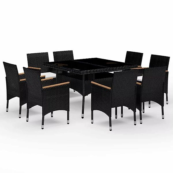 vidaXL 9-Tlg Garten-Essgruppe Poly Rattan und Hartglas Schwarz 3095894 günstig online kaufen