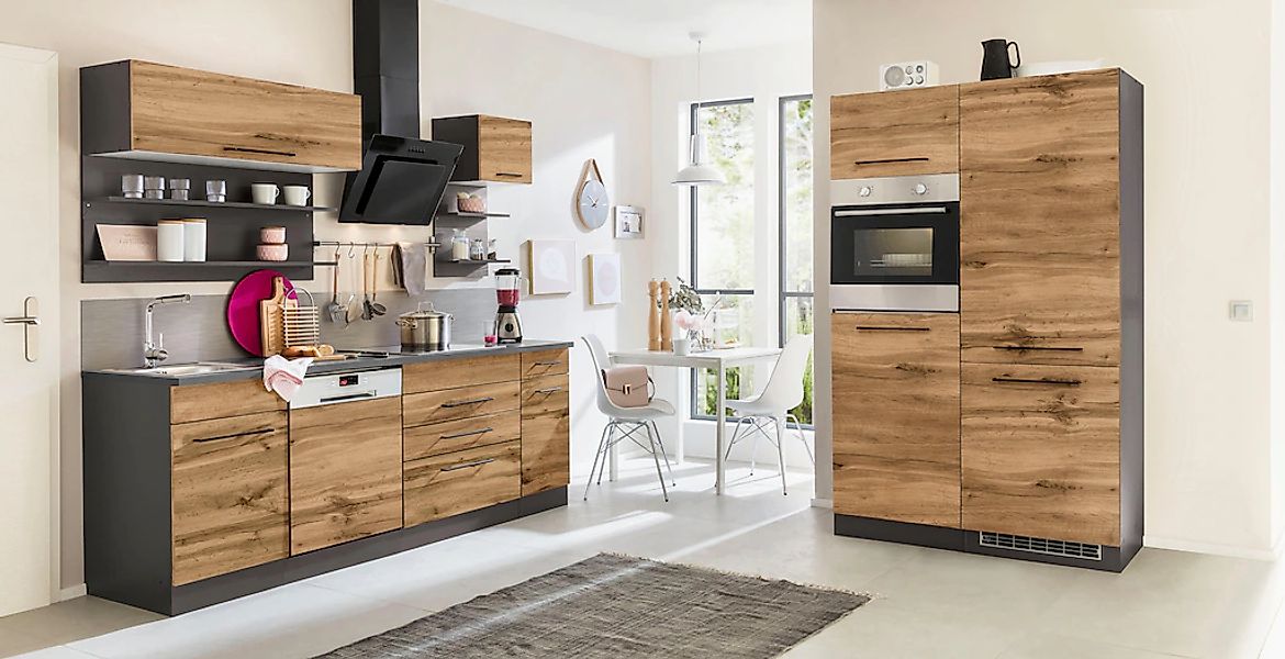 KOCHSTATION Küchenzeile "KS-Tulsa" mit E-Geräten, Breite 350 cm, schwarze M günstig online kaufen