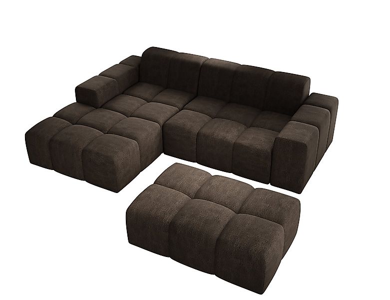 PROMETO Möbel Ecksofa Sofa mit Hocker, Couch L-Form Veloursstoff Fogo günstig online kaufen