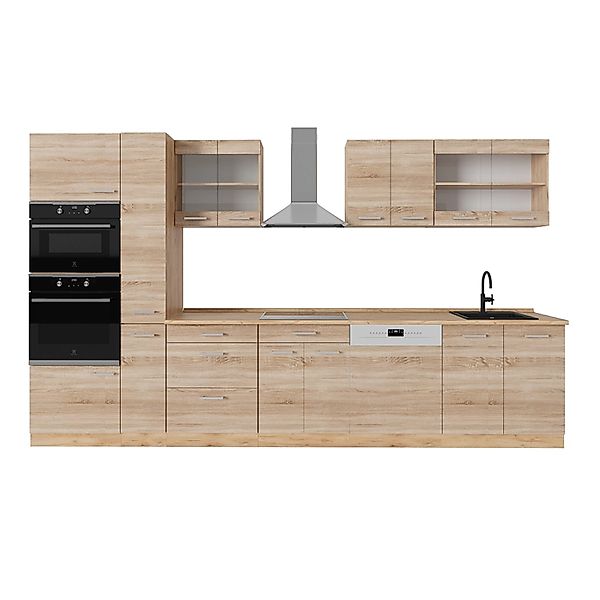 Vicco R-Line Küchenzeile Sonoma/Goldkraft Eiche 350 cm AP Eiche ohne E-Gerä günstig online kaufen