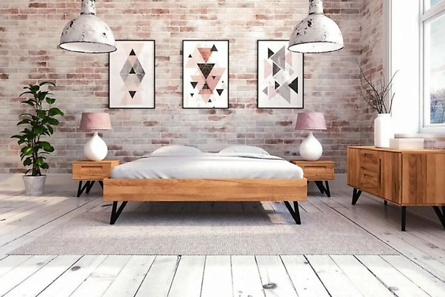 Natur24 Einzelbett Bett Rolo 3 in 160x200cm Kernbuche massiv Metallbeine oh günstig online kaufen