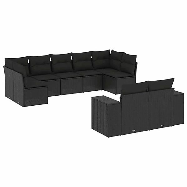 vidaXL 9-Tlg Garten-Sofagarnitur mit Kissen Schwarz Poly Rattan 3255352 günstig online kaufen