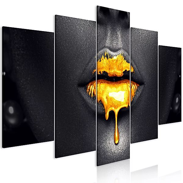 Wandbild - Gold Lips (5 Parts) Wide günstig online kaufen
