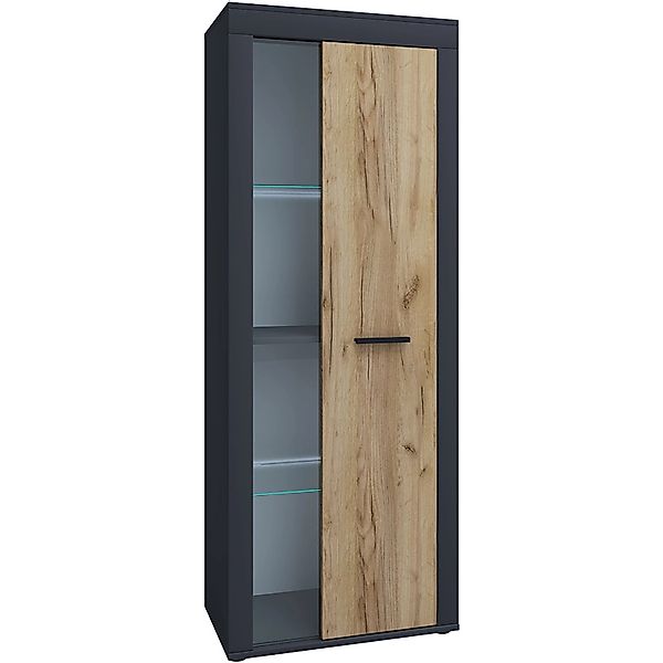 ebuy24 Usilo Vitrinenschrank 1 Tür Anthrazit Eiche Dekor günstig online kaufen
