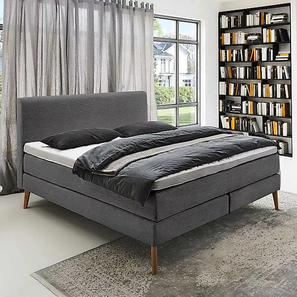 Amerikanisches Bett Grau mit Vierfußgestell aus Holz Eichefarben günstig online kaufen