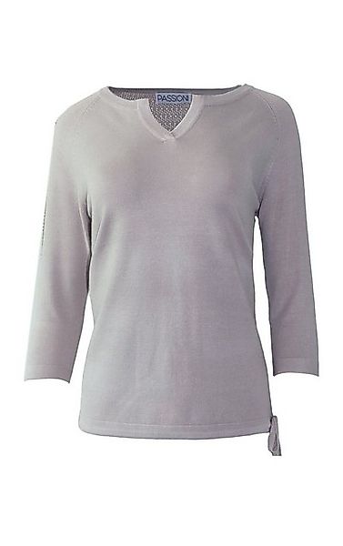Passioni 3/4 Arm-Pullover in weiß mit kleinem V Ausschnitt Splitneck, Binde günstig online kaufen