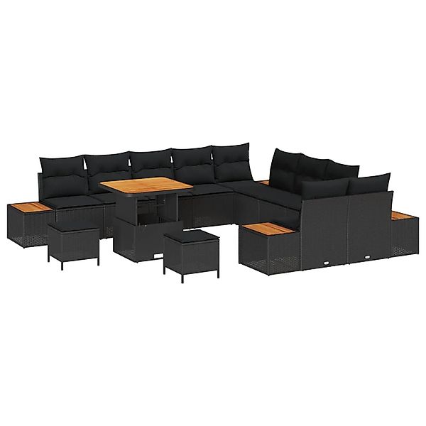 vidaXL Gartensofa-set mit Kissen 13-Tlg Schwarz Poly-Rattan 3364919 günstig online kaufen