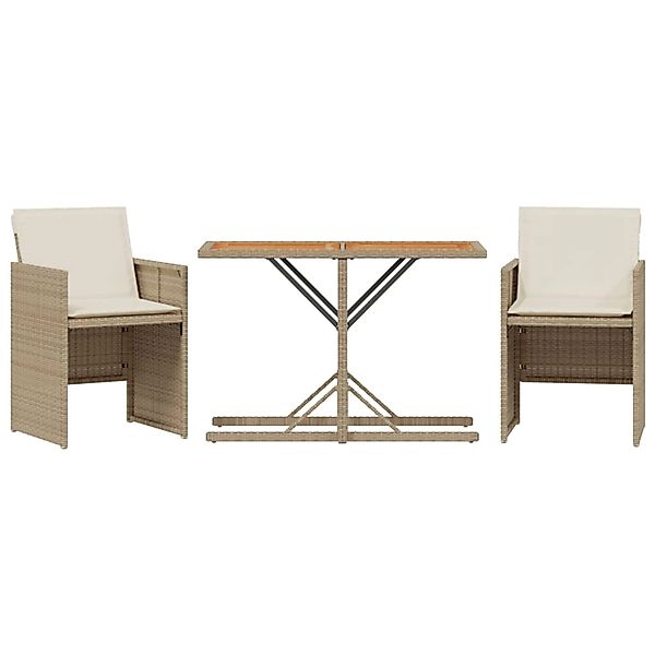 vidaXL 3-Tlg Bistro-Set mit Kissen Beige Poly Rattan 365069 günstig online kaufen