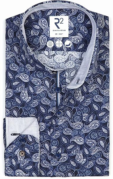 R2 Hemd Stretch Paisley Blau - Größe 45 günstig online kaufen