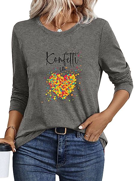 PYLIKE Langarmshirt Shirts Damen Casual Regenbogenherz günstig online kaufen