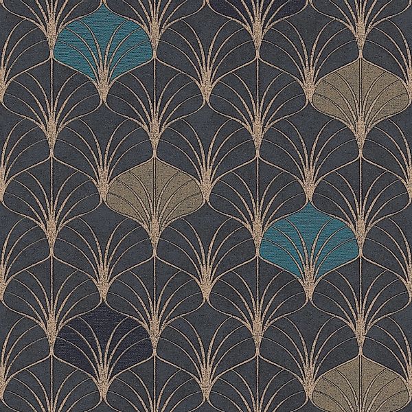 PROFHOME 374833-GU Grafik Tapete Retro schimmernd Gold Schwarz Blau 0,53 m günstig online kaufen