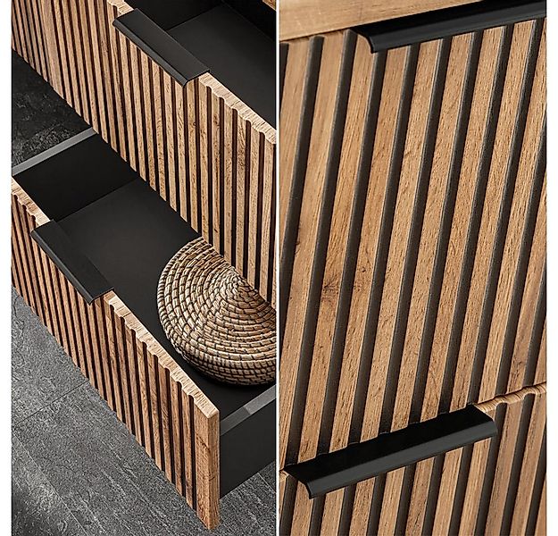 Lomadox Waschtisch XANTEN-56, 80 cm in anthrazit mit Eiche Nb. schwarz geri günstig online kaufen