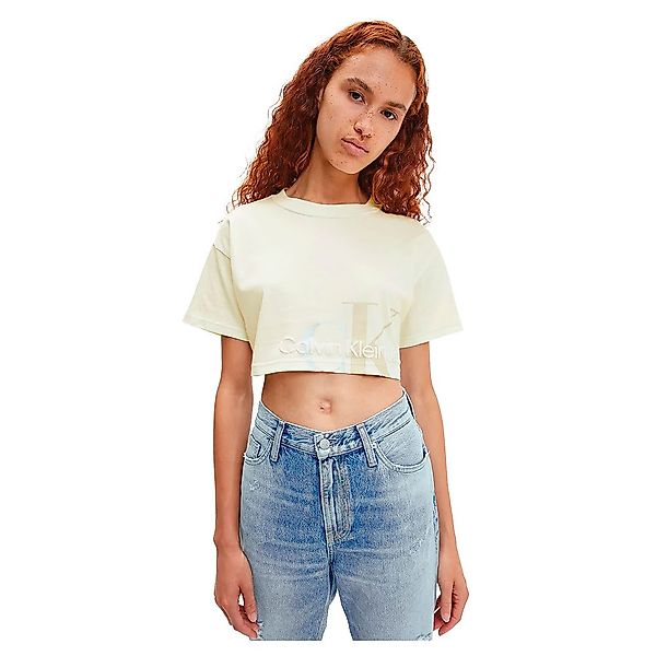 Calvin Klein Jeans Two Tone Monogram Cropped Kurzärmeliges T-shirt XS Tofu günstig online kaufen