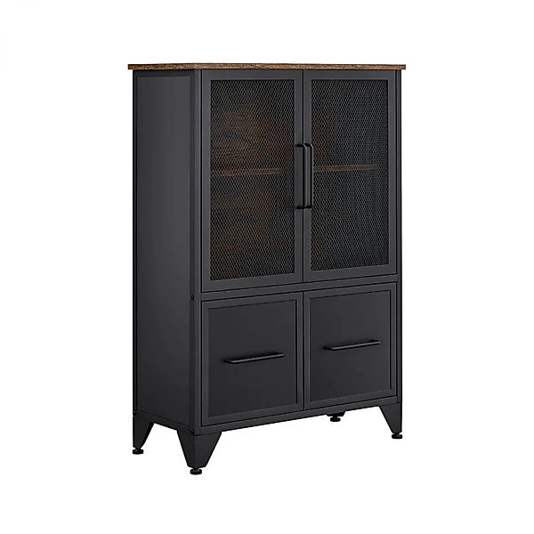 Songmics Schrank Bernerd mit Metallgittertüren Industrie-Design Schwarz-Bra günstig online kaufen