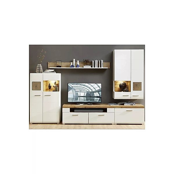 Fernsehwand weiß modern FARO-36 mit Absetzunge in Eiche Hirnholz Nb. und Ei günstig online kaufen