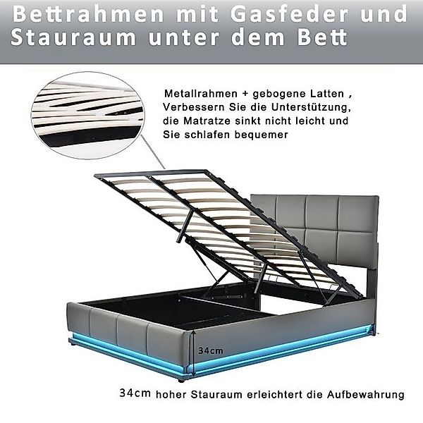 SOFTWEARY Polsterbett mit LED-Beleuchtung (Doppelbett mit Lattenrost und Be günstig online kaufen