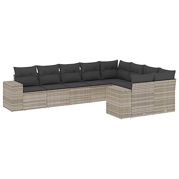 vidaXL 9-Tlg Garten-Sofagarnitur mit Kissen Hellgrau Poly Rattan 3223041 günstig online kaufen