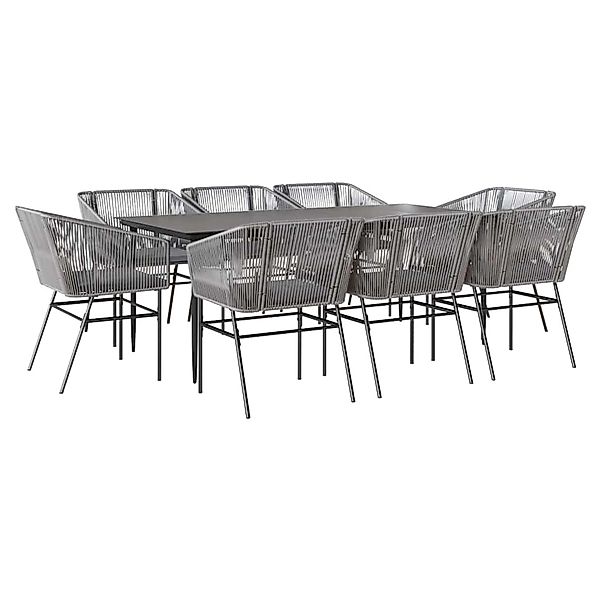 vidaXL 9-Tlg Garten-Essgruppe mit Kissen Grau Poly Rattan Glas 3334533 günstig online kaufen