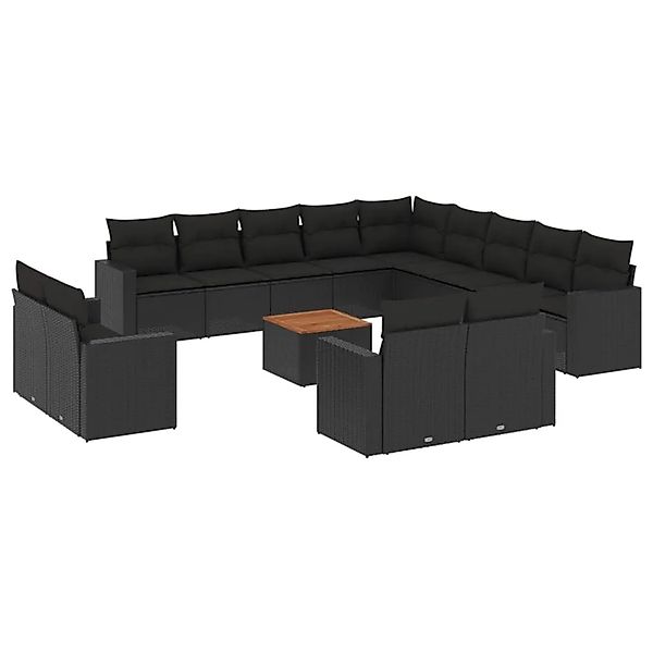 vidaXL 14-Tlg Garten-Sofagarnitur mit Kissen Schwarz Poly Rattan 3256727 günstig online kaufen