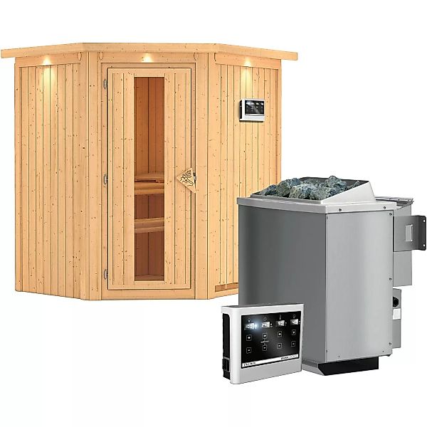 Karibu Sauna Tjorven + Bio-Ofen ext. Strg. Easy, Holz-Glastür, LED-Dachkran günstig online kaufen