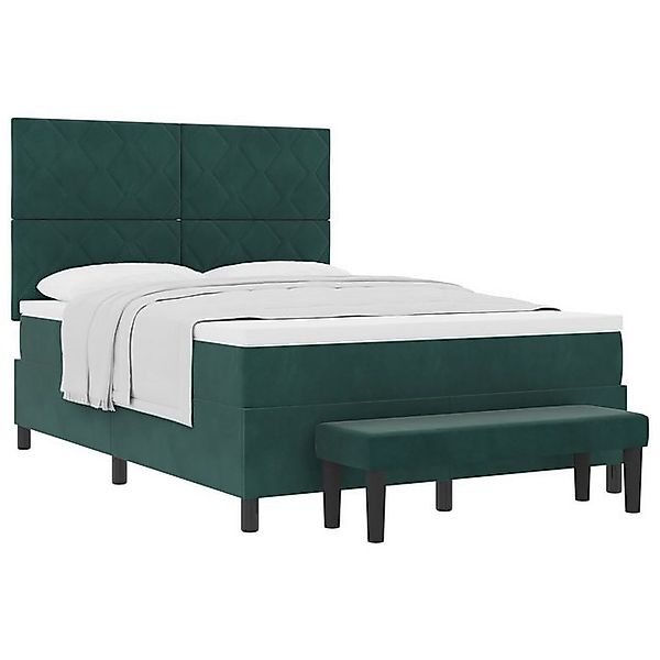 vidaXL Bett Boxspringbett mit Matratze & Bank Dunkelgrün 140x190 cm Samt (2 günstig online kaufen