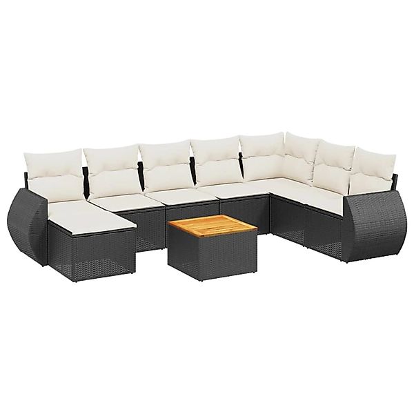 vidaXL 9-Tlg Garten-Sofagarnitur mit Kissen Schwarz Poly Rattan 3257470 günstig online kaufen