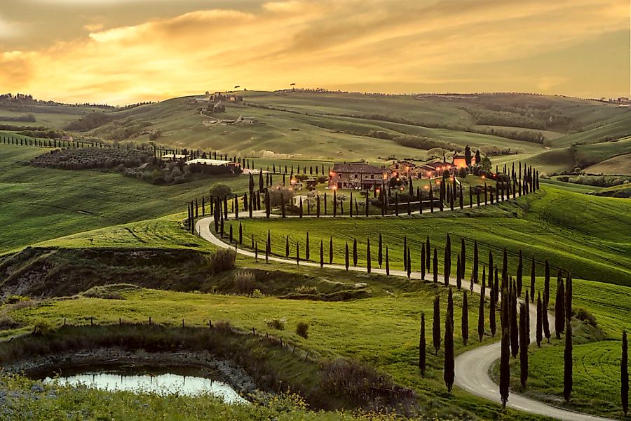 queence Acrylglasbild »Toskana bei Sonnenuntergang«, Landschaft-Italien-Tan günstig online kaufen