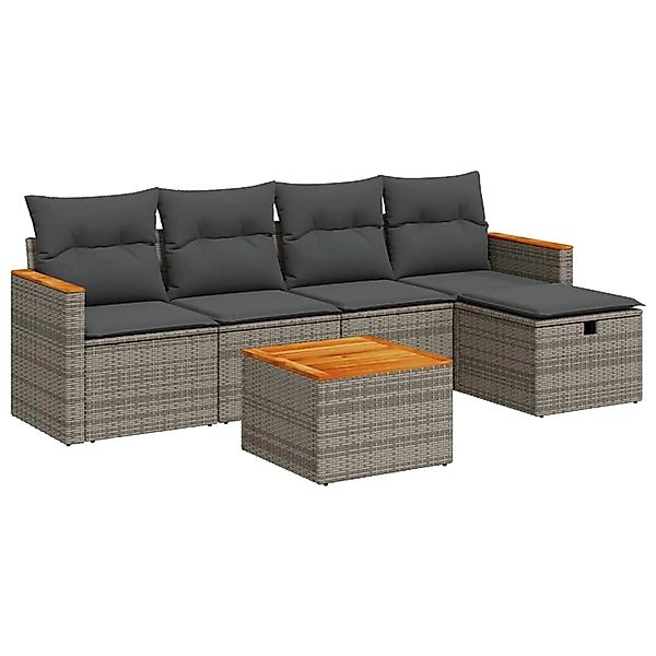 vidaXL 6-Tlg Garten-Sofagarnitur mit Kissen Grau Poly Rattan 3325910 günstig online kaufen