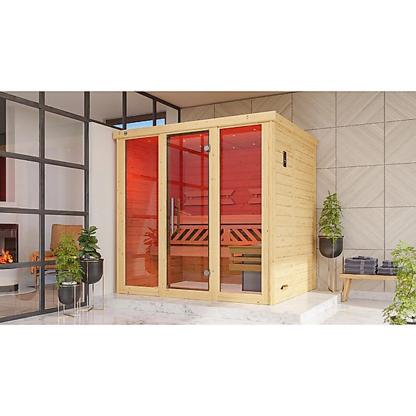 Weka Massivholzelementsauna Kemi Panorama 2 Sparset 7,5 kW BioS Glastür/Fen günstig online kaufen
