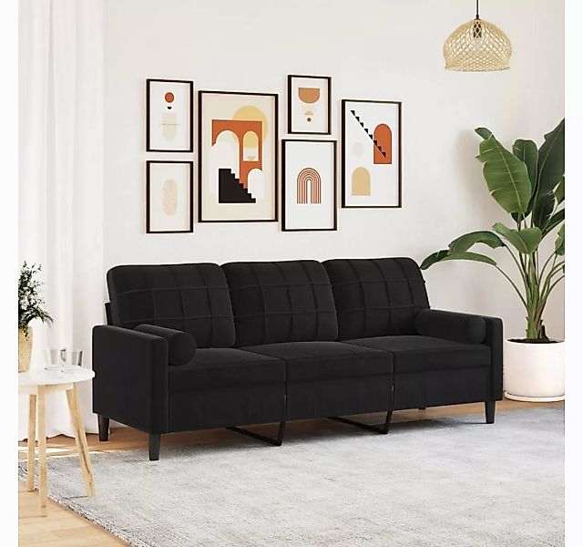 vidaXL Sofa, 3-Sitzer-Sofa mit Zierkissen Schwarz 180 cm Samt günstig online kaufen