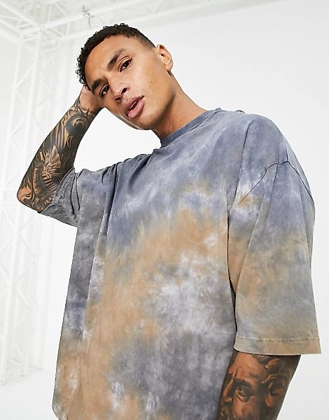 ASOS DESIGN – Oversize-T-Shirt mit mehrfarbigem Batikmuster-Bunt günstig online kaufen