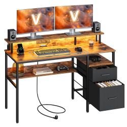 VASAGLE Schreibtisch Computertisch, mit LED-Beleuchtung, eingebaute günstig online kaufen