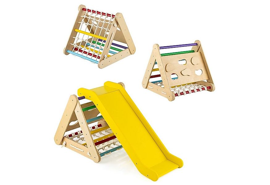 COSTWAY Klettergerüst 4 in 1 Kletterdreieck, mit Rutsche, aus Holz günstig online kaufen