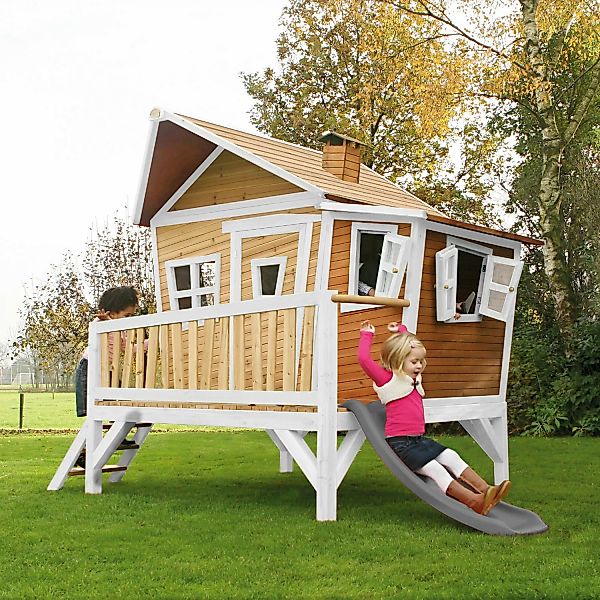 Axi Emma Spielhaus Braun - Weiß mit Lindgrüner Rutsche 193 x 349 x 227 cm günstig online kaufen