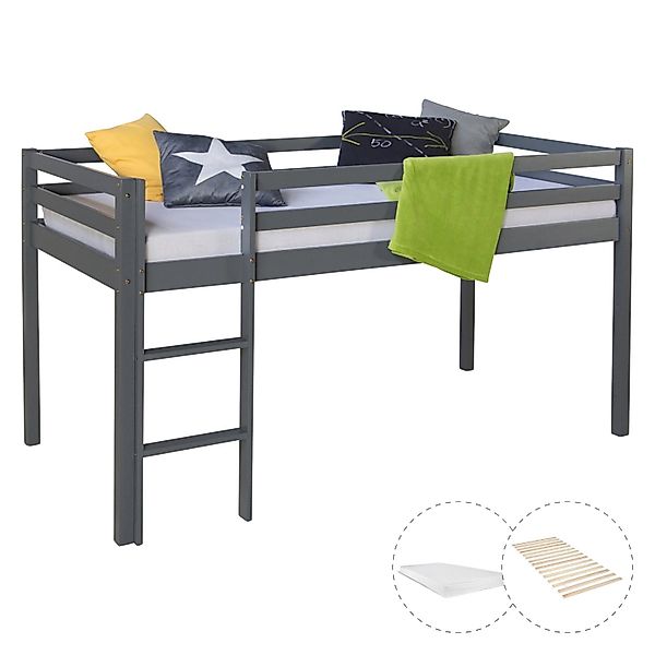Homestyle4u Kinderbett 90x200 mit Latterost und Matratze in Grau 2257 günstig online kaufen