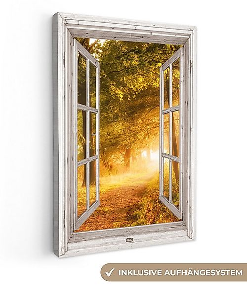 OneMillionCanvasses® Leinwandbild Wald - Bäume - Sonnenlicht - Herbst - Weg günstig online kaufen