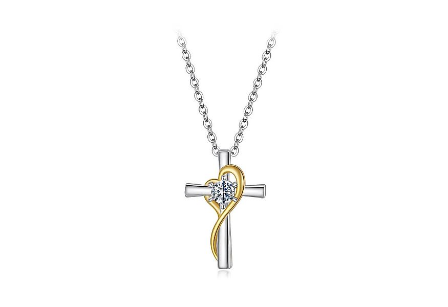 Runde Perlé Kreuzkette funkelnder Moissanit 0,2Ct, Kette mit Kreuz Herz Anh günstig online kaufen