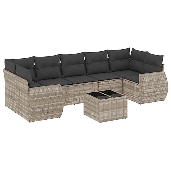vidaXL 8-Tlg Garten-Sofagarnitur mit Kissen Hellgrau Poly Rattan 3221141 günstig online kaufen