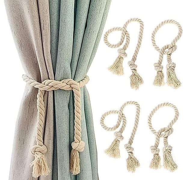 NUODWELL Raffhalter 4 Stück Vorhangseil Raffhalter, Handgemachte Baumwoll G günstig online kaufen