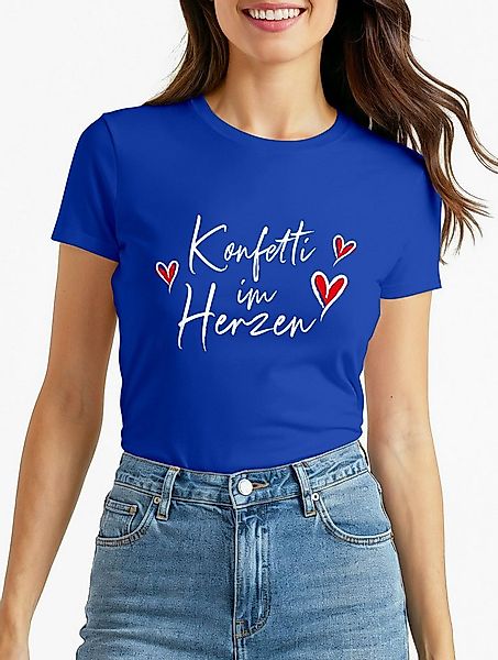 MoonWorks Print-Shirt Damen T-Shirt Fasching Karneval Spruch Konfetti Herz günstig online kaufen