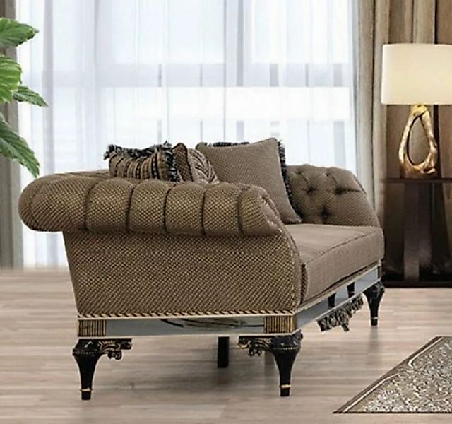 Casa Padrino Chesterfield-Sofa Luxus Barock Chesterfield Sofa Braun / Weiß günstig online kaufen