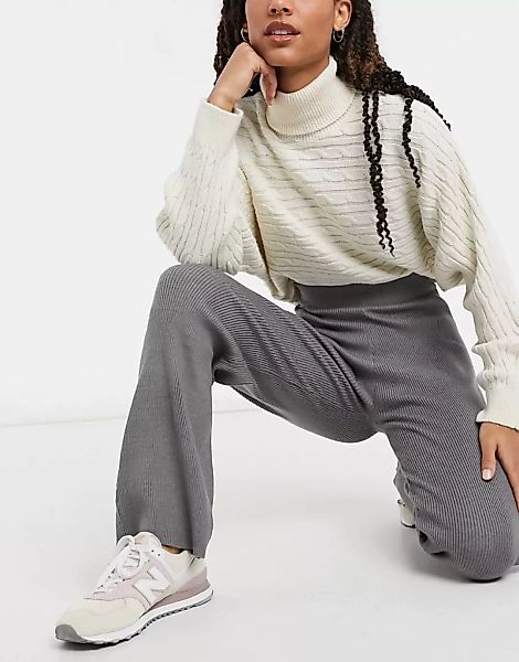 New Look – Mittelgraue Hose aus Strick mit weitem Beinschnitt, Kombiteil günstig online kaufen
