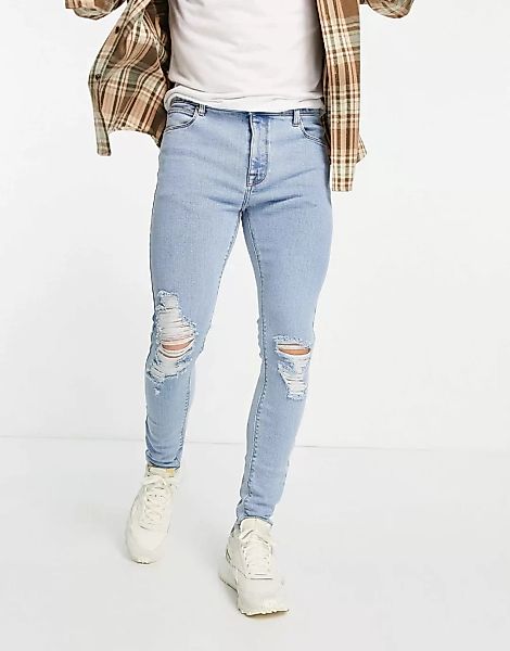 ASOS DESIGN – Spray-on-Jeans im Vintage-Look mit Powerstretch und Knierisse günstig online kaufen
