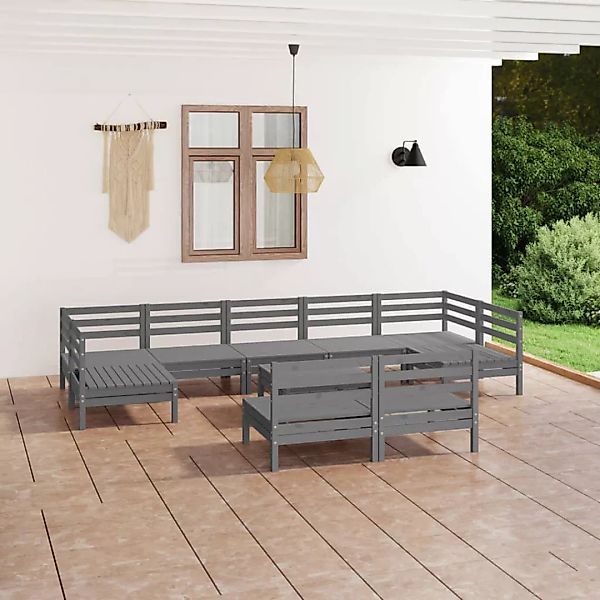 10-tlg. Garten-lounge-set Grau Massivholz Kiefer günstig online kaufen