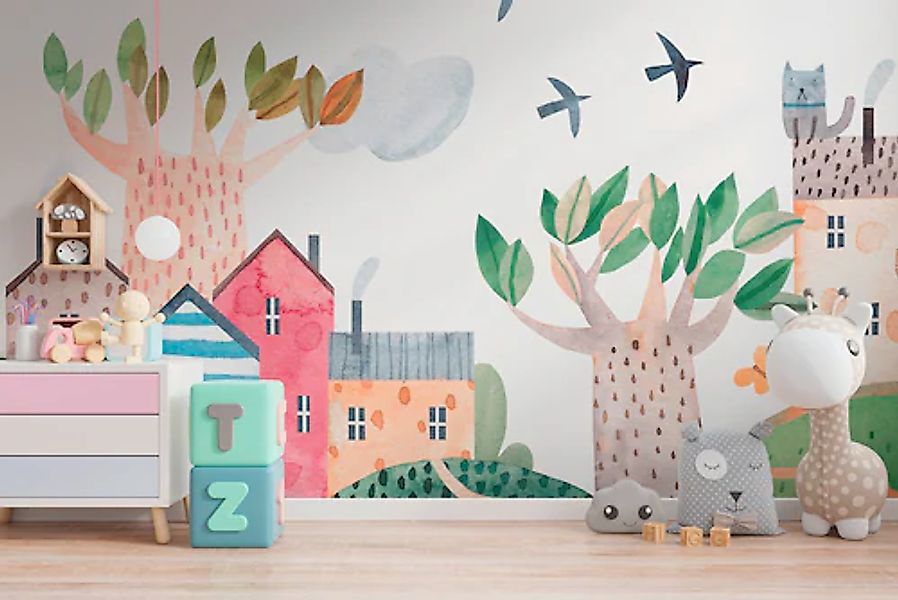 A.S. Création Vliestapete »Kinderzimmer-Tapete Häuser & Heißluftballon Bunt günstig online kaufen