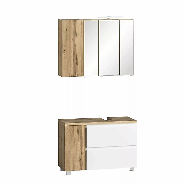 Held Möbel 2-tlg Unterbecken-Set Ancona 85cm Mattweiß-Wotaneiche Ausschn. r günstig online kaufen